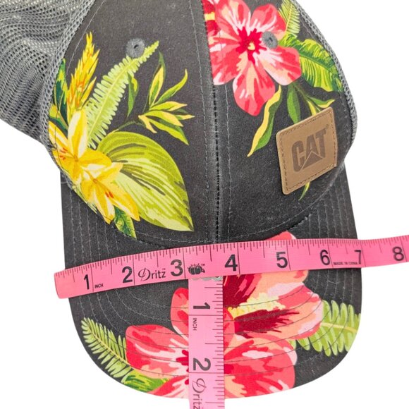 CAT Caterpillar Gray Hawaiian Print Mesh Snap Back Trucker Hat - Picture 8 of 8